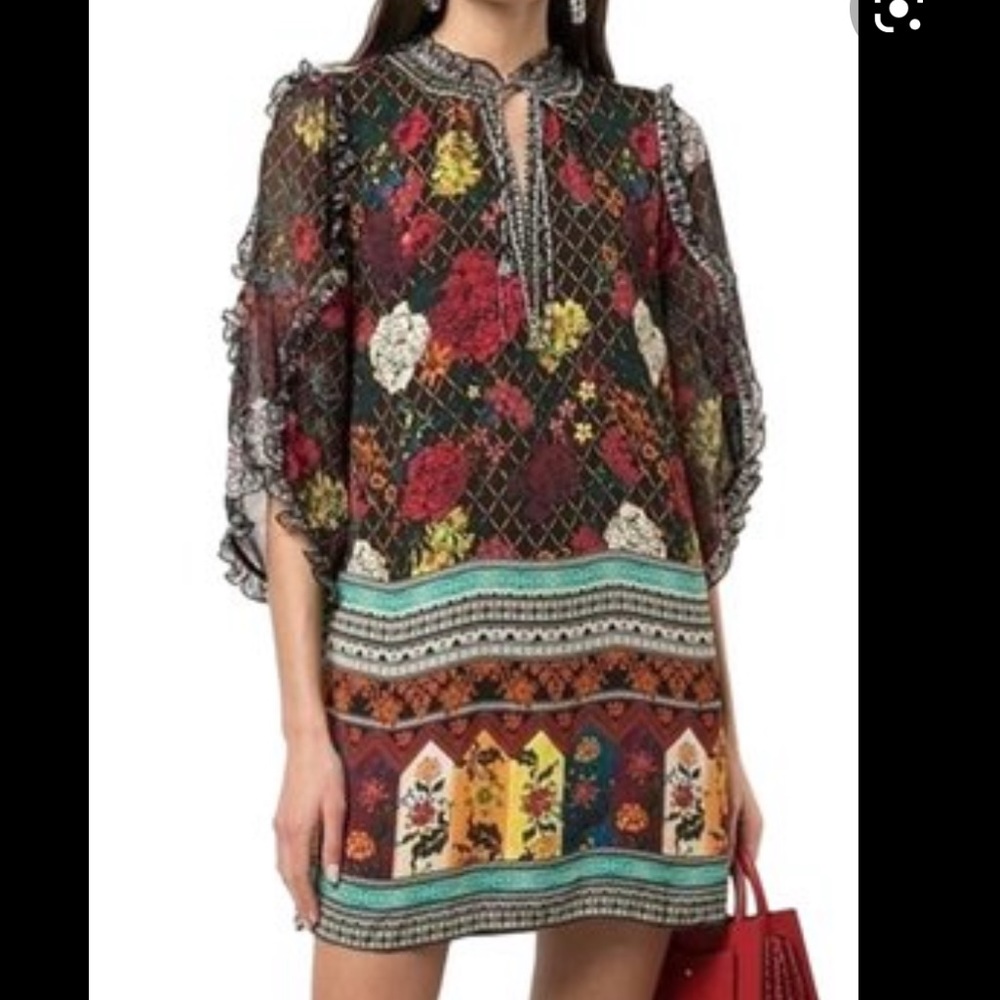 ALICE + OLIVIA Julius Ruffle Sleeve Floral Shift Mini Dress